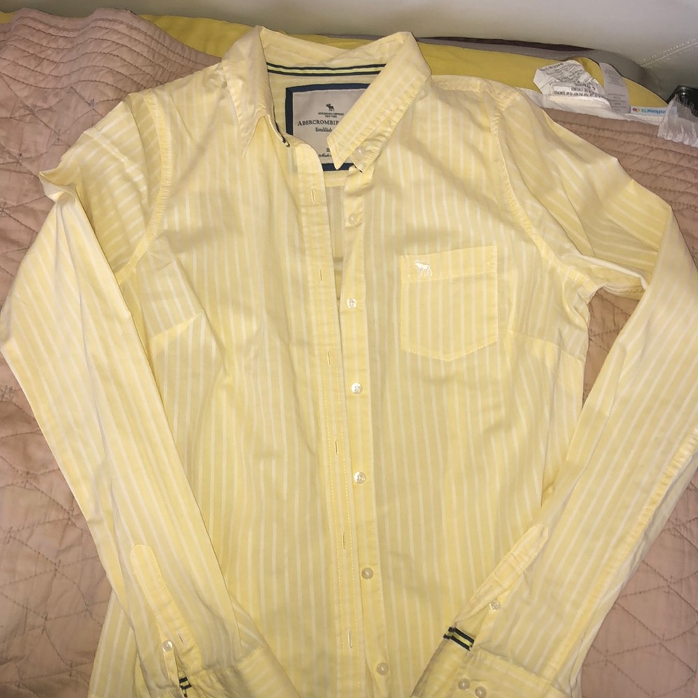 A&F yellow and white stripped button down